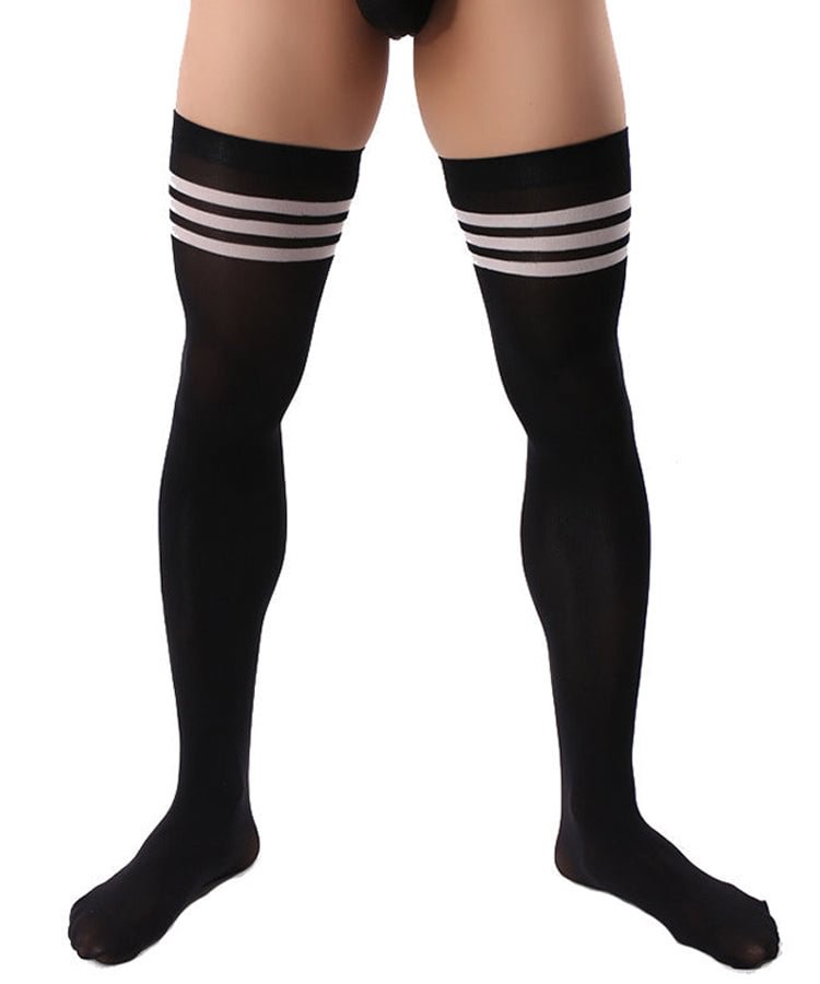 Men's Striped Stockings - Black