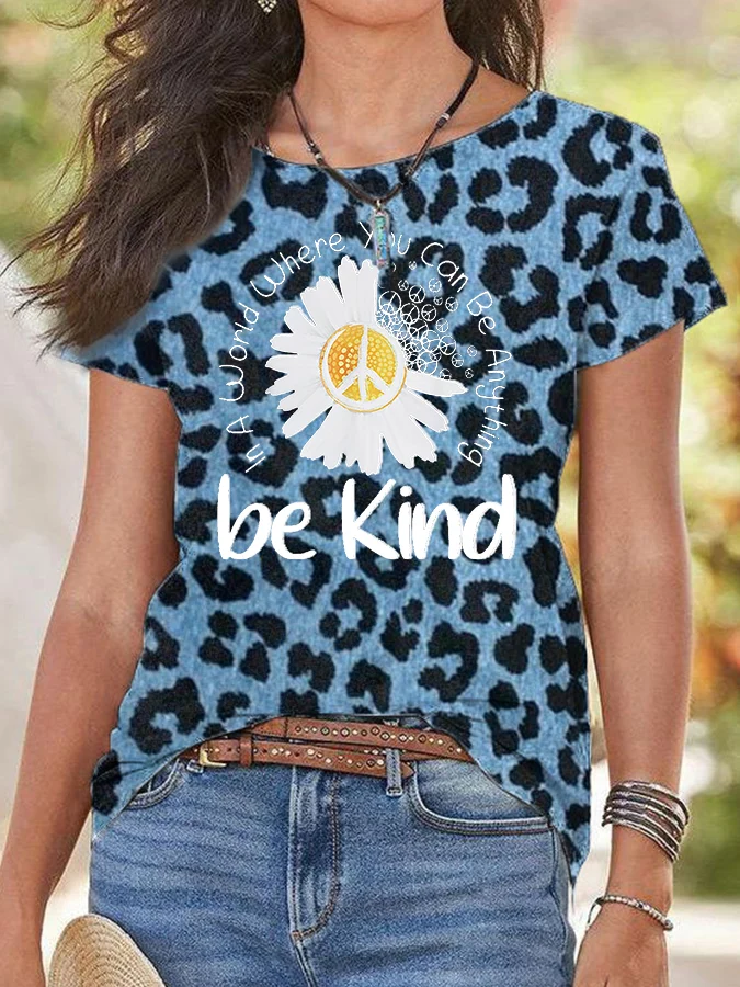 Ladies be kind daisy print casual T shirt
