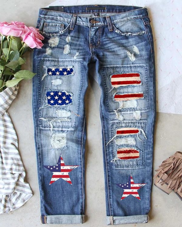 Light Blue American Flag Women's Jeans