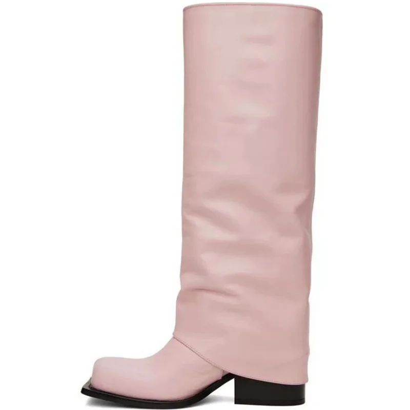 Women's Thick-Soled Thick-Soled High-Heeled Square-Toed Boots Large Size Knee Boots Novameme