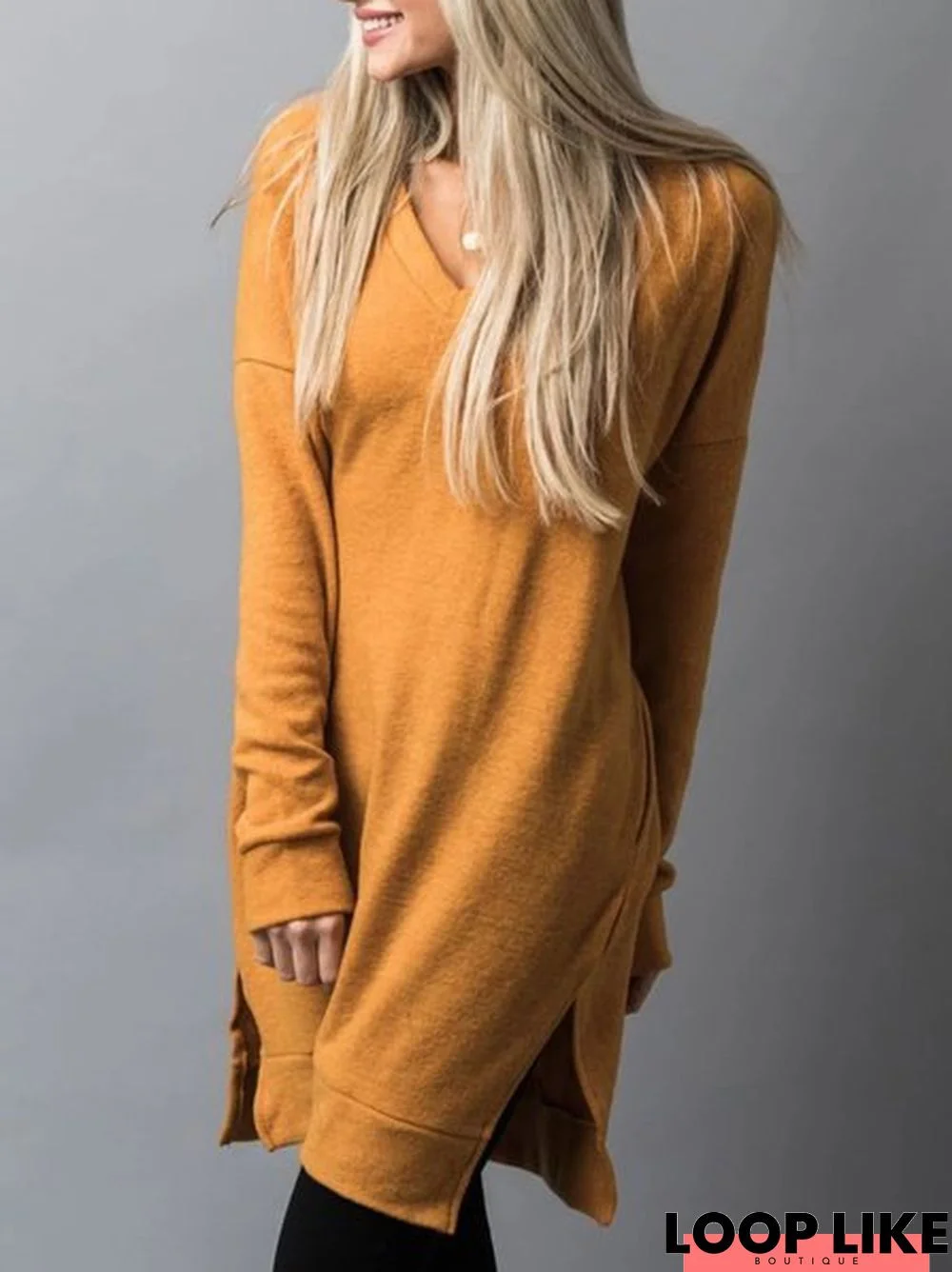 Ultra-Soft Casual V neck Tunic Sweatshirt Pullover