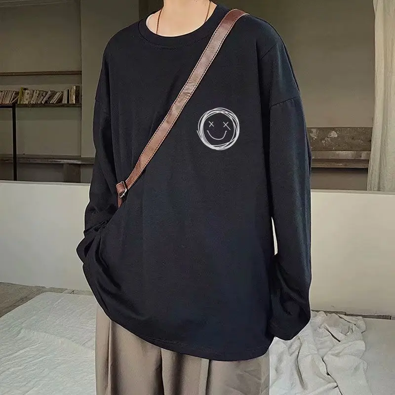 Spring Autumn Men's Long Sleeve Sweatshirt 2025 New Loose-Fit Trendy Round Neck Top Plus Size Versatile Casual Wear