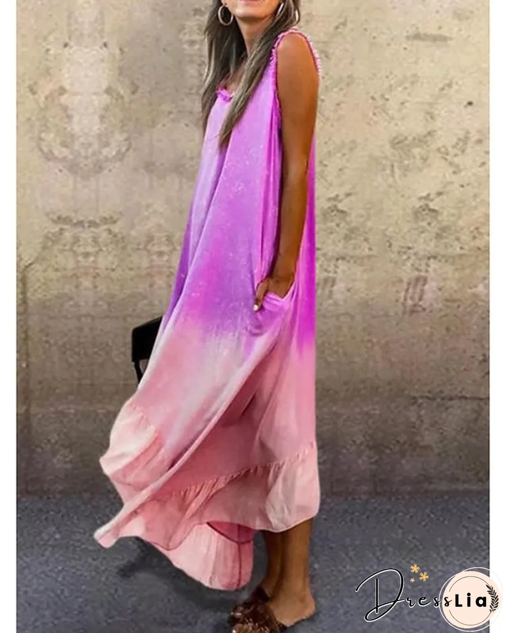 Women's A-Line Dress Midi Dress Sleeveless Tie Dye Summer Hot Casual Purple Fuchsia Light Green Light Blue S M L XL XXL 3XL