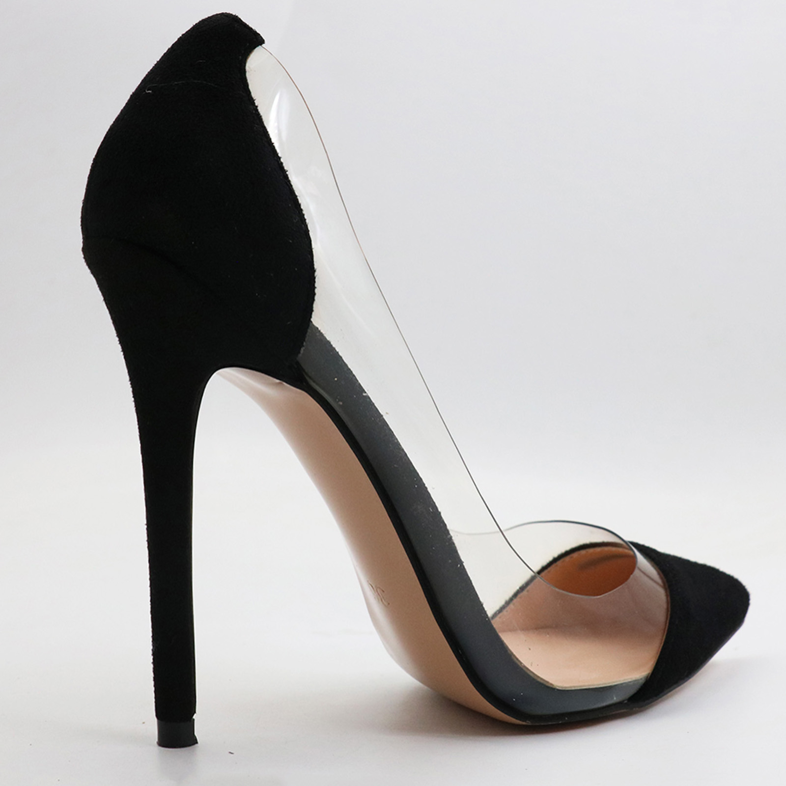 4.72" Transparent Splice Pumps Wedding Dating High Heels Black Suede-vocosishoes