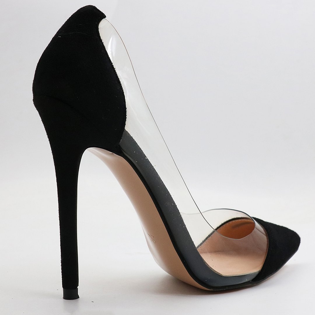 4.72" Transparent Splice Pumps Wedding Dating High Heels Black Suede-vocosishoes