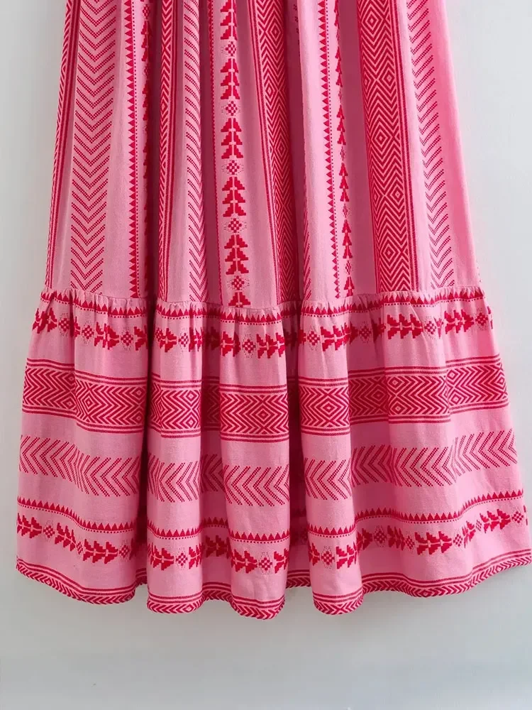 Women Bohemian Vacation Charm Splice Knitted Vintage Strap Maxi Dress