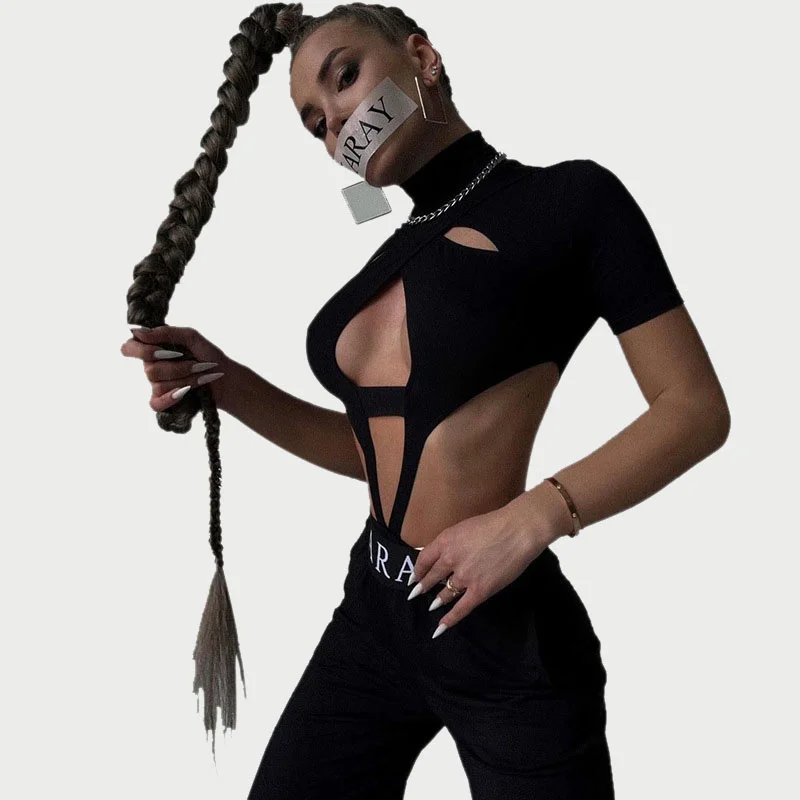 Cross Cut Out High Neck Bodysuit