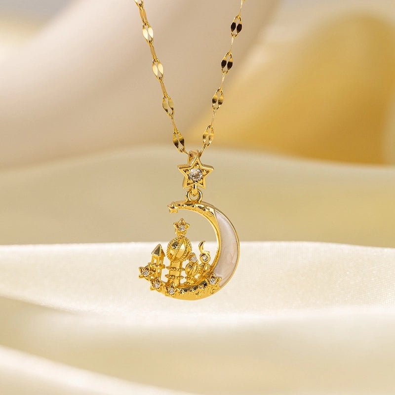 Sweet Minimalist Star Heart Shape Bow Knot Titanium Steel Zircon Plating Inlay Pendant Necklace