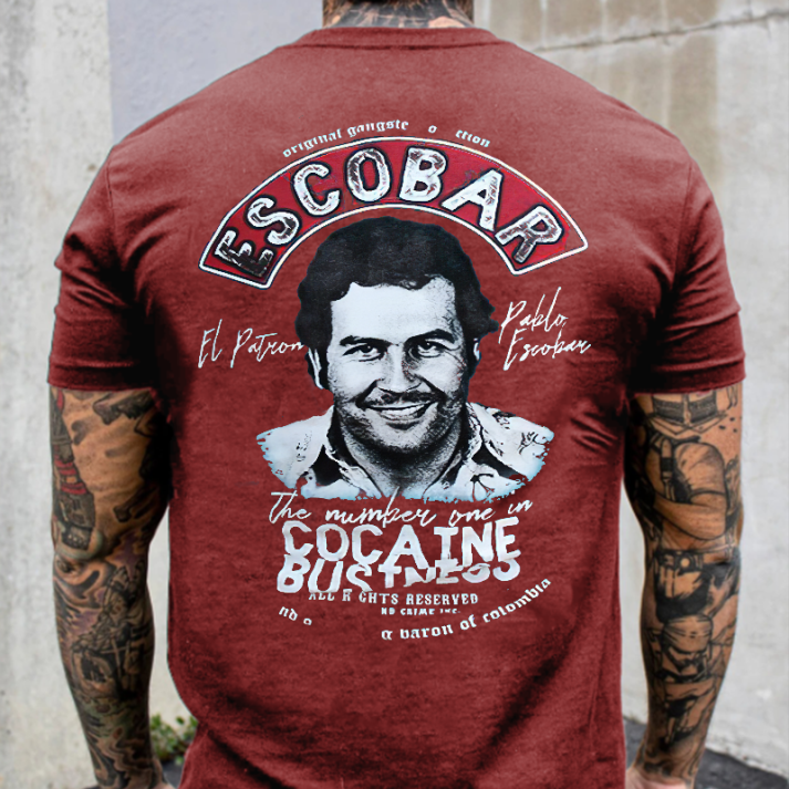 Escobar cocaine drug lord portrait printed fitness T-shirt