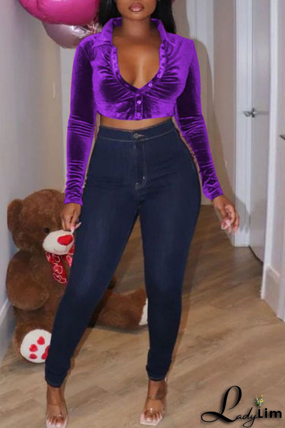 Coffee Sexy Solid Patchwork Buckle Turndown Collar Tops