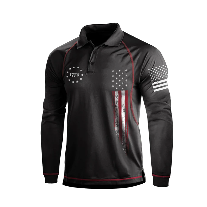 1776 USA FLAG RAGLAN GRAPHIC LONG SLEEVE POLO SHIRT
