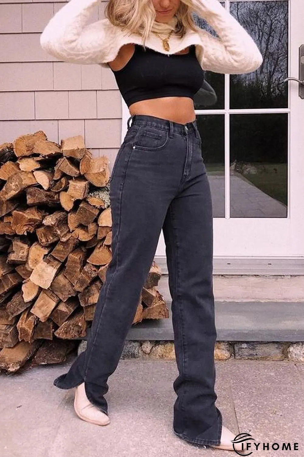 High Waist Ripped Slit Jeans | IFYHOME
