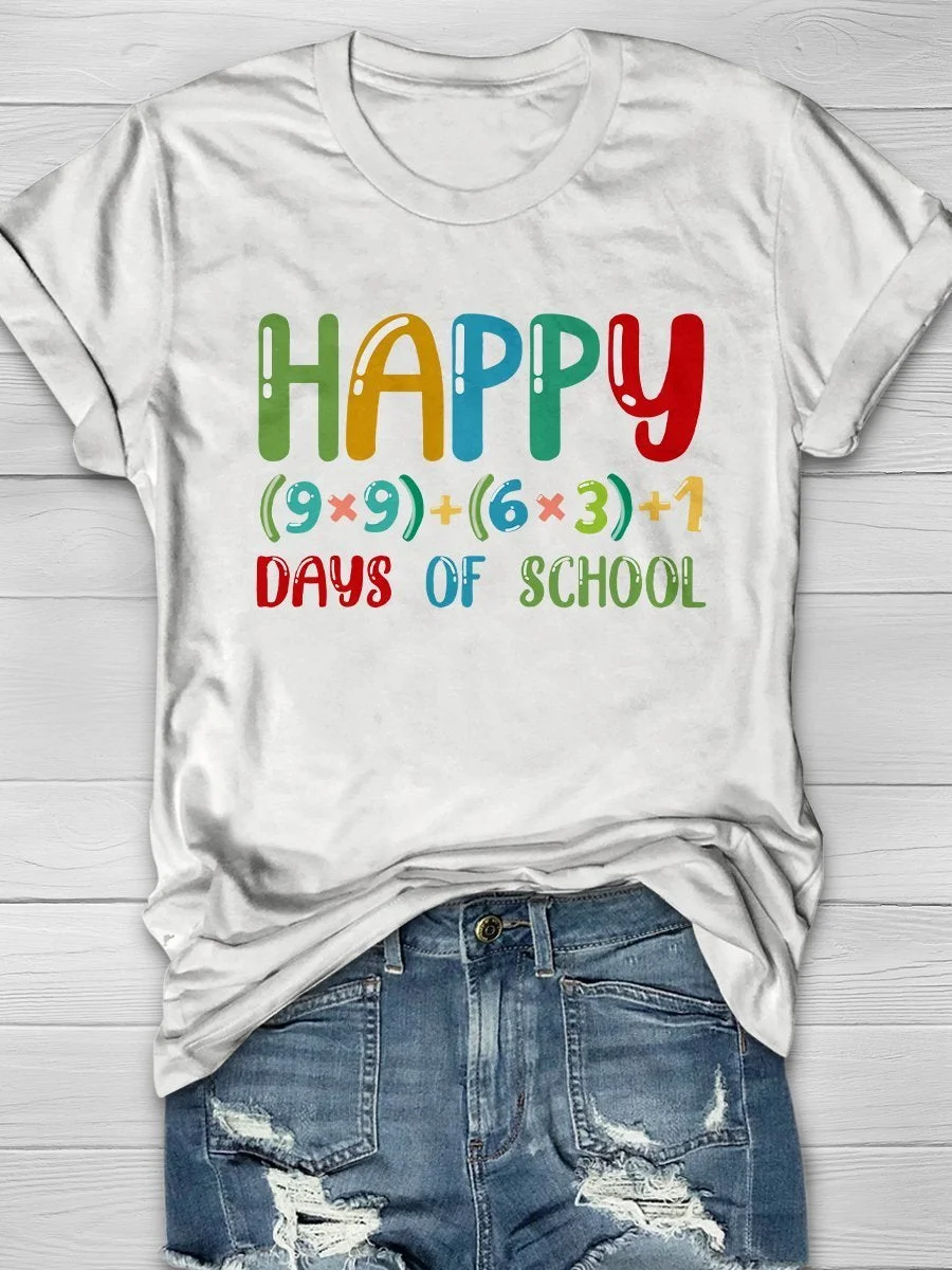Math Happy 100 Days Of School Print Short Sleeve T-shirt