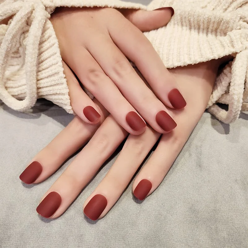 24PCS Matte Pink False Nail Patches Girl Korean Women Manicure Beauty Tool Pure Color Short Square Fake Nails DIY Decoration-Nail Inspo