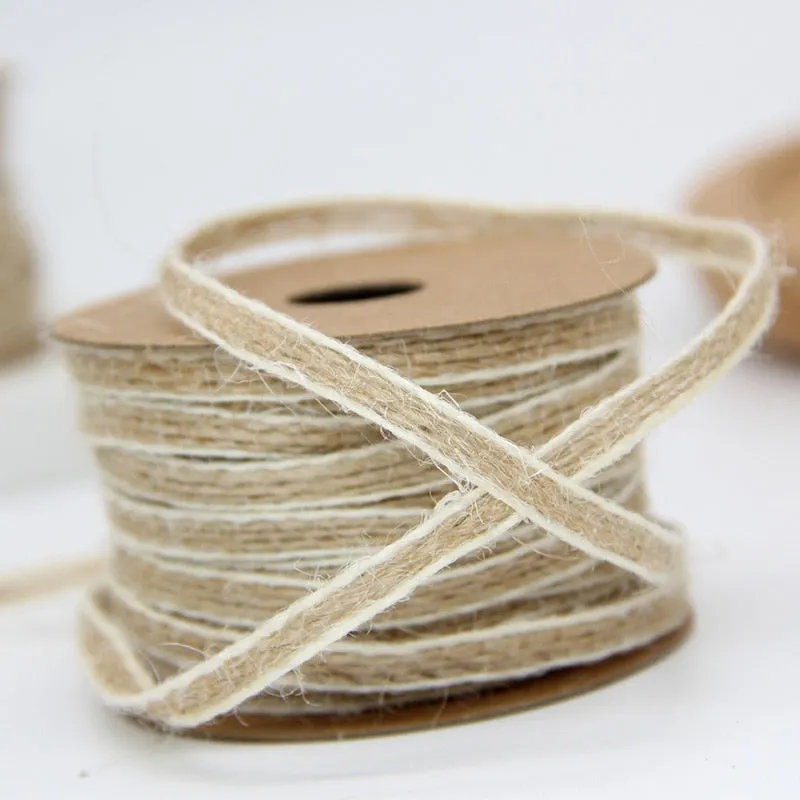 10M/Roll Jute Burlap Rolls Hessian Ribbon With Lace Vintage Rustic Wedding Decoration Party DIY Crafts Christmas Gift Packaging