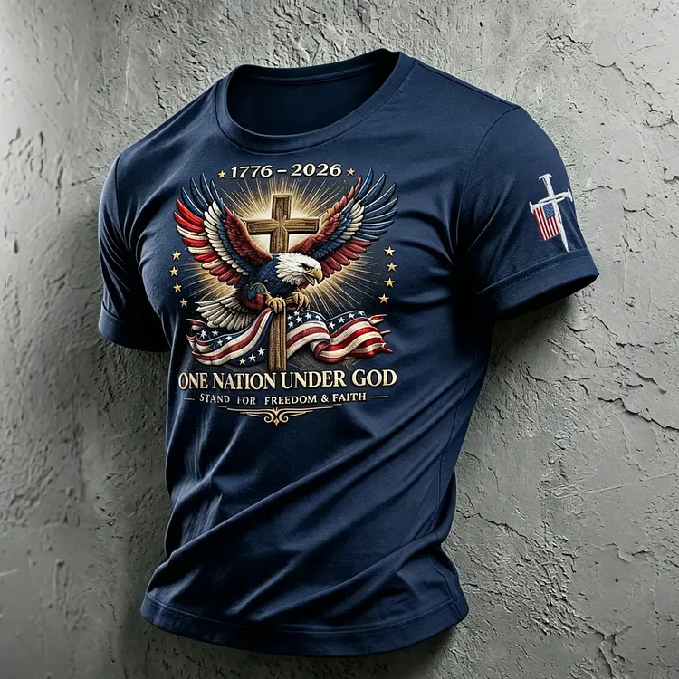 Men's Usa 1776-2026 Stand For Freedom Faith With Eagle Pattern Printed T-shirt