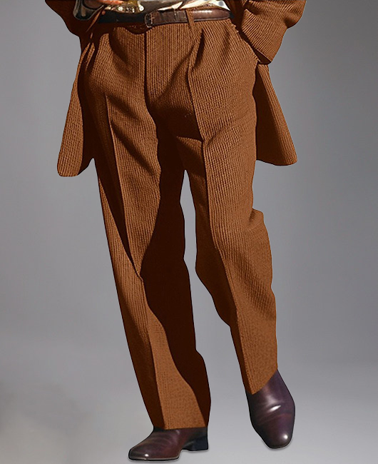 Business Knitted Solid Pleats Straight Suit Pants