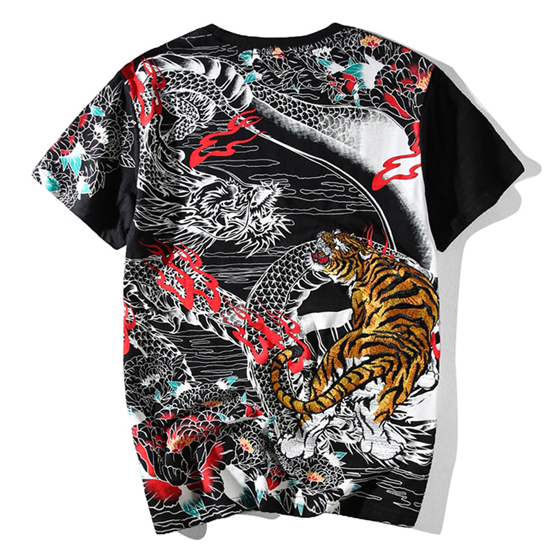 Embroidered Dragon Vs Tiger Battle T-shirt
