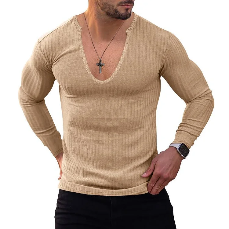 Men's Thin V-neck Long-sleeved Knitted T-shirt 53628814X