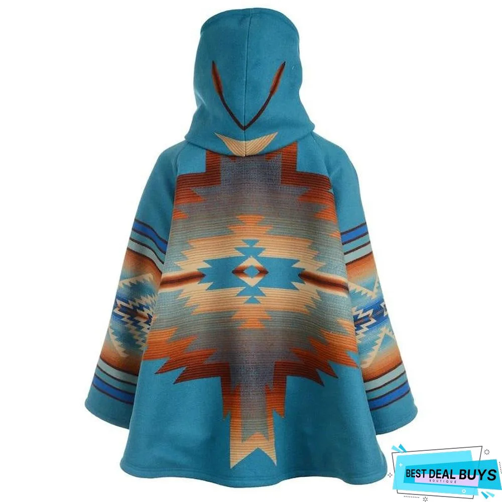 Wool Coat Printed Long Sleeve Hooded Coat