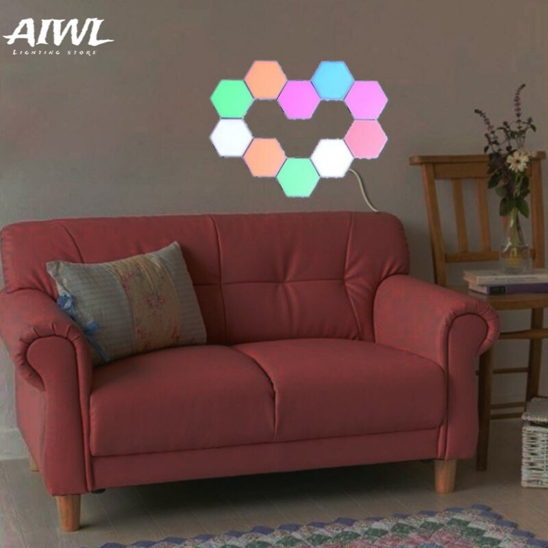 Modern LED Quantum Hexagonal Wall Lamp Creative Colorful LED Night Light Touch Sensitive Hexagonal Lamps Modular Wall Lampara
