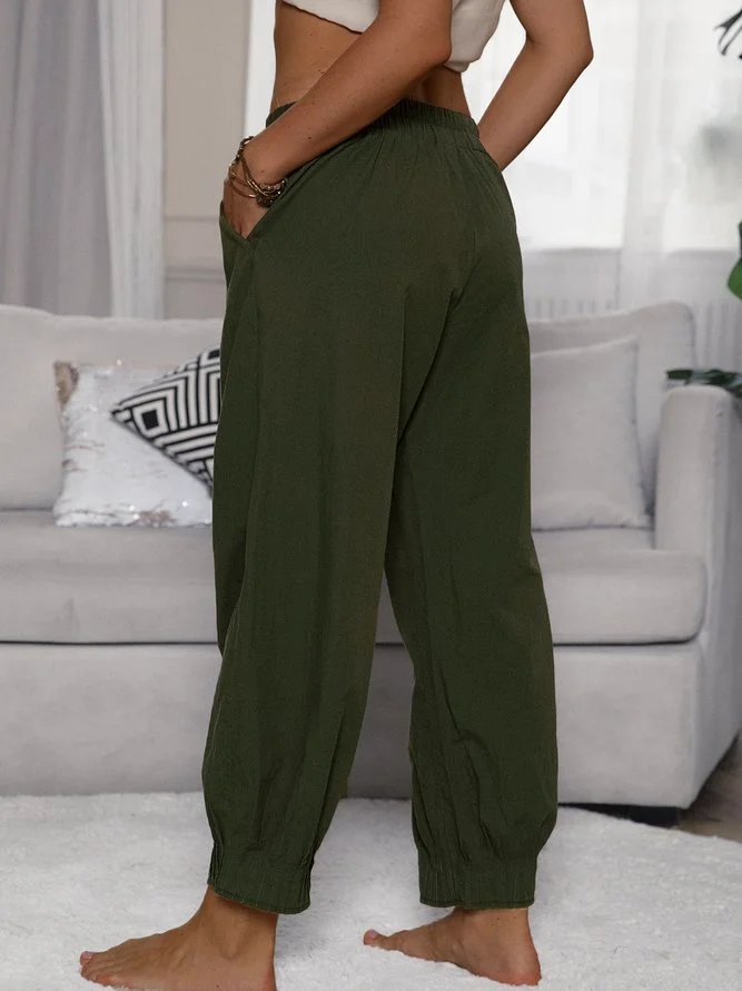 Army Green Gathered Casual Pants