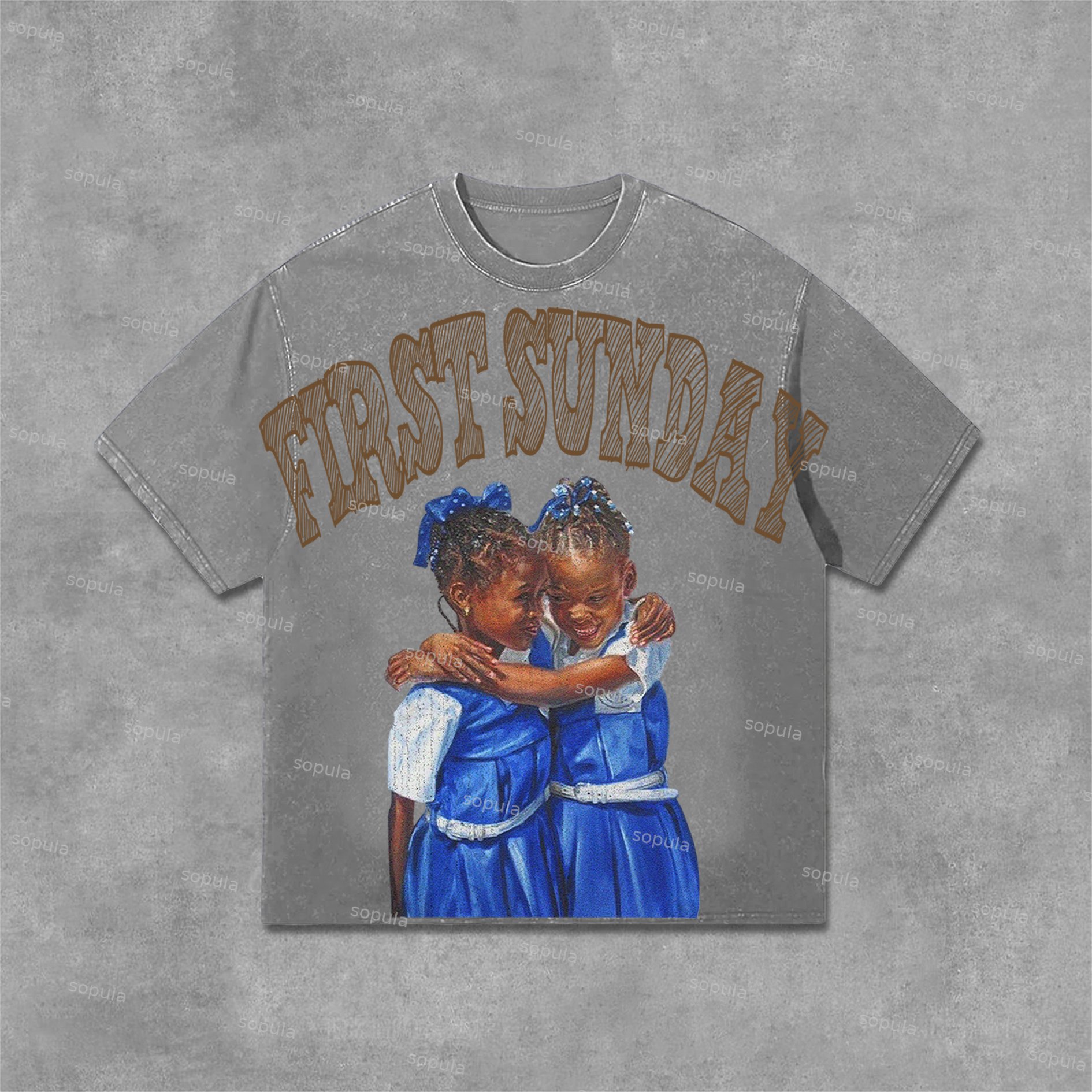 Sopula Retro First Sunday Faith Graphic Print Acid Washed T-Shirt - SOPULA