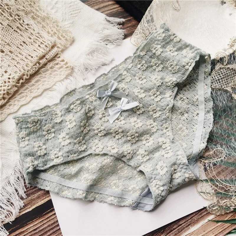 Billionm Flower Buds Literary Retro Cute Flowers Low-waist Bow-knot Women's Underwear Breathable Solid Color Fashion Students New