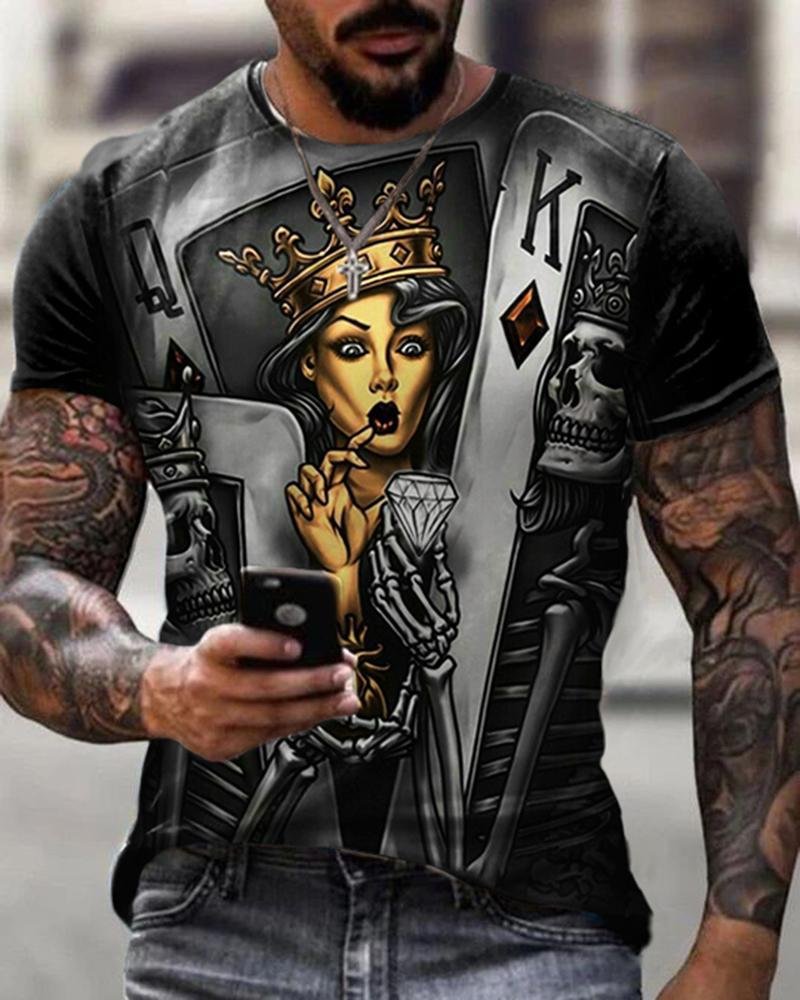 Men Crown Card Casual T-shirt