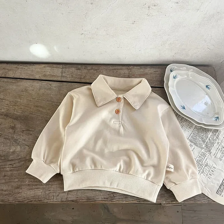 Baby Striped Polo Collar Loose Sweatshirt