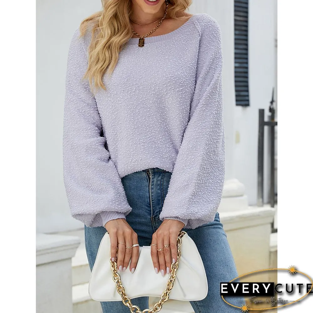 Purple Solid Color Crew Neck Knit Sweater
