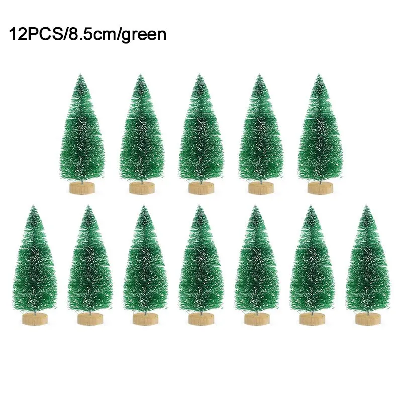 12pcs Mini Christmas Tree Pine Tree DIY Christmas Decorations For Home Table Navidad Xmas Ornaments New Year Decor Kids Gift