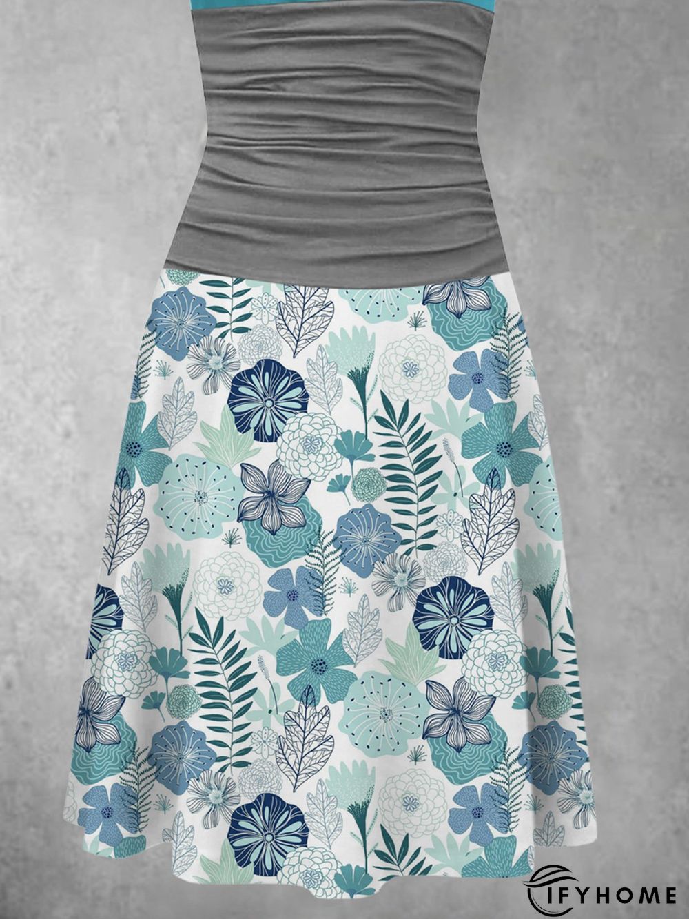 Hit Color Printing Stitching V-Neck Sleeveless Floral Cold Shoulders Knitting Dress | IFYHOME