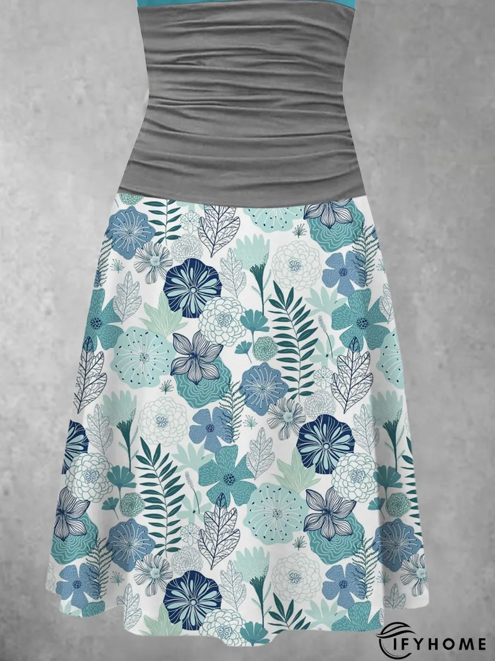 Hit Color Printing Stitching V-Neck Sleeveless Floral Cold Shoulders Knitting Dress | IFYHOME