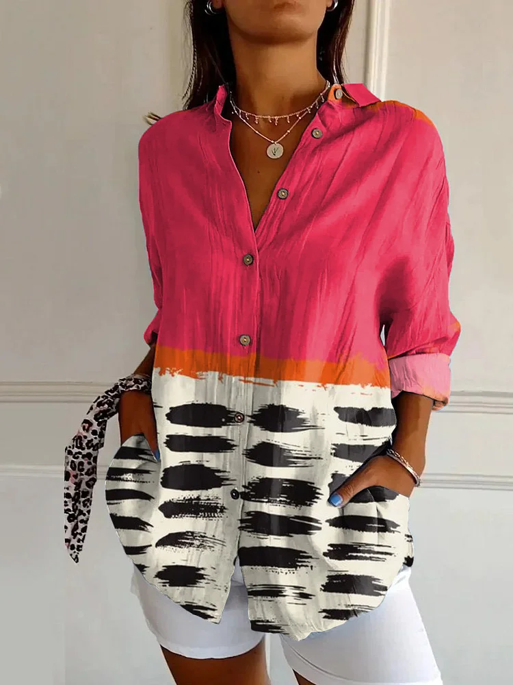 Vintage Pink Abstract Art Print Casual Long-sleeved Shirt