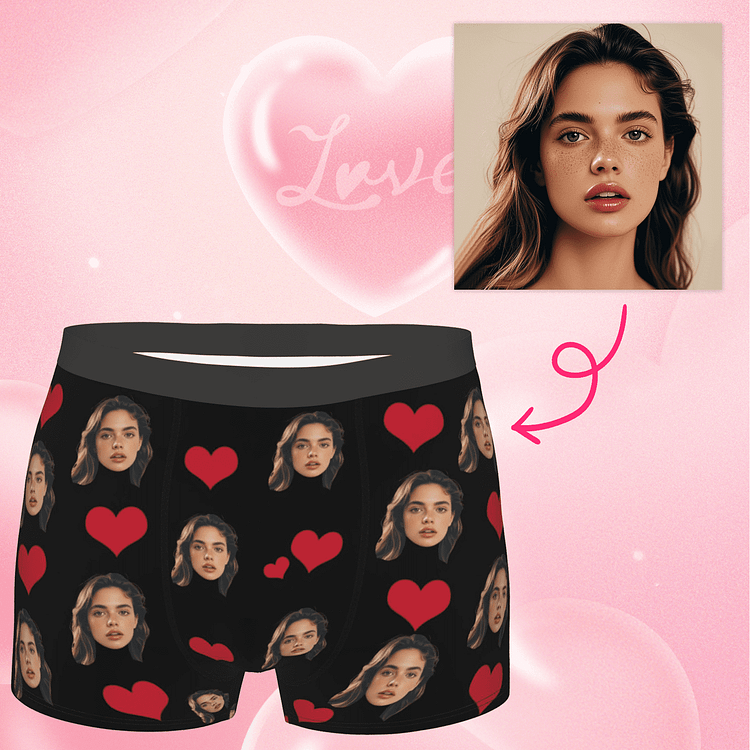 【Byxhuc】Customize Boxers for Men, Mens Heart Boxers, Personalized Boxers with My Face on Them, Valentines Christmas Gift for Husband Boyfriend