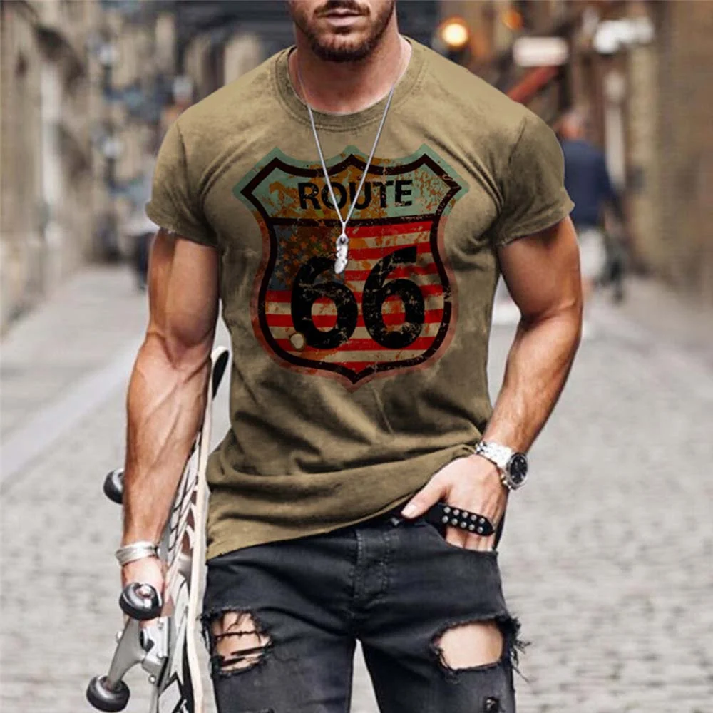 Smiledeer  Popular Route 66 3D Printing Casual Breathable T-Shirt
