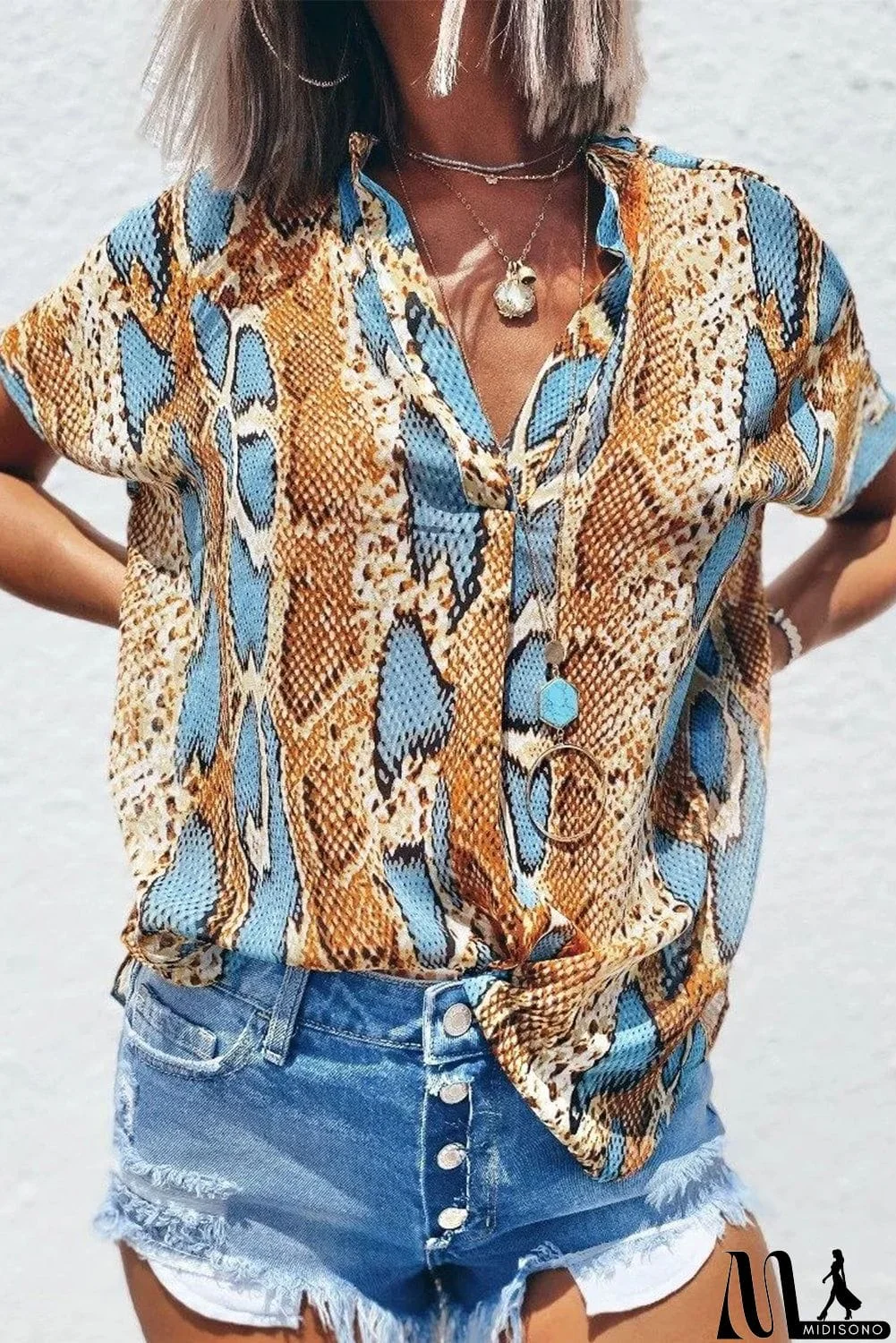 MidiSono - Loose Fit Snakeskin Print Blouse