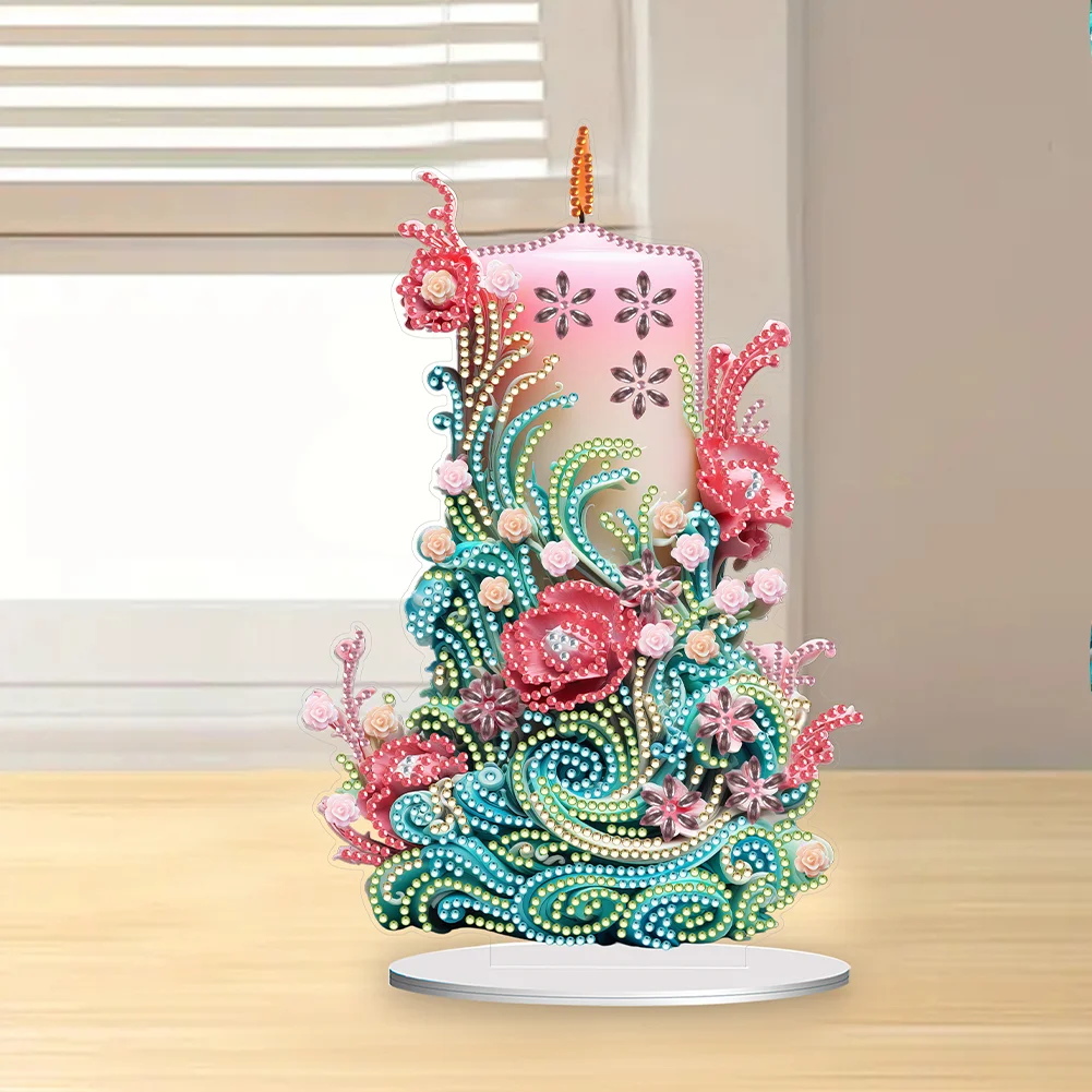 DIY Flowers Candle Acrylic Diamond Painting Tabletop Ornaments Kit for Office Desktop Decor