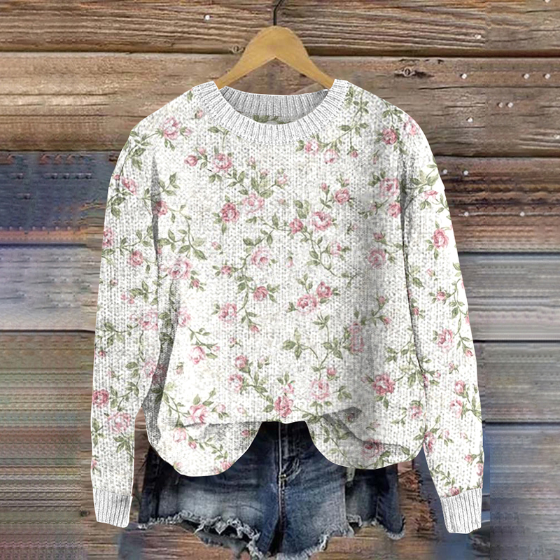 Floral Print Knitted Pullover Sweater