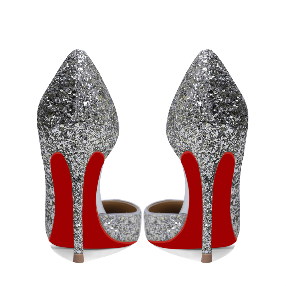 100mm Women's Pointed Toe Red Bottom Shiny Party Daily Wedding Pumps-MERUMOTE