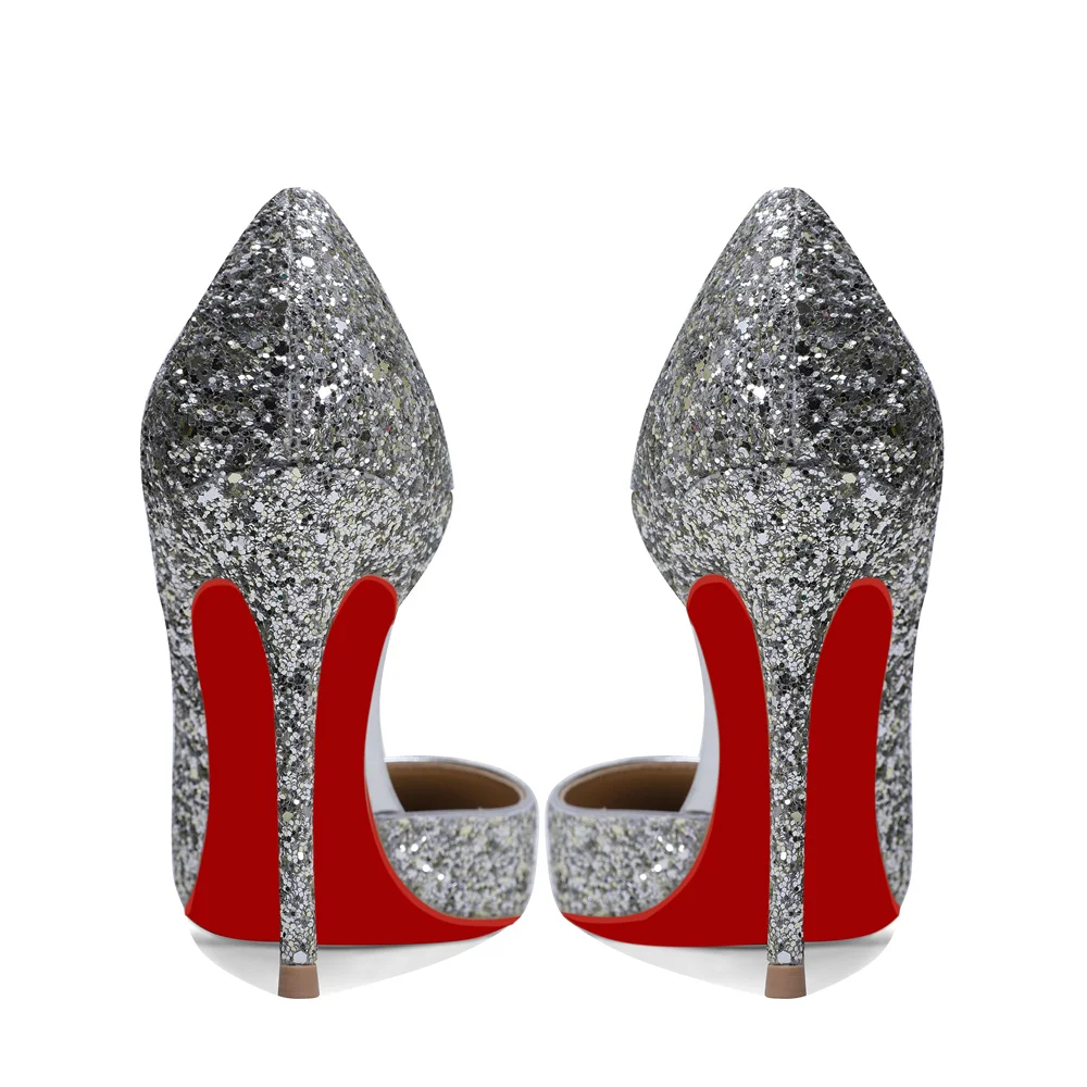 100mm Women's Pointed Toe Red Bottom Shiny Party Daily Wedding Pumps-MERUMOTE