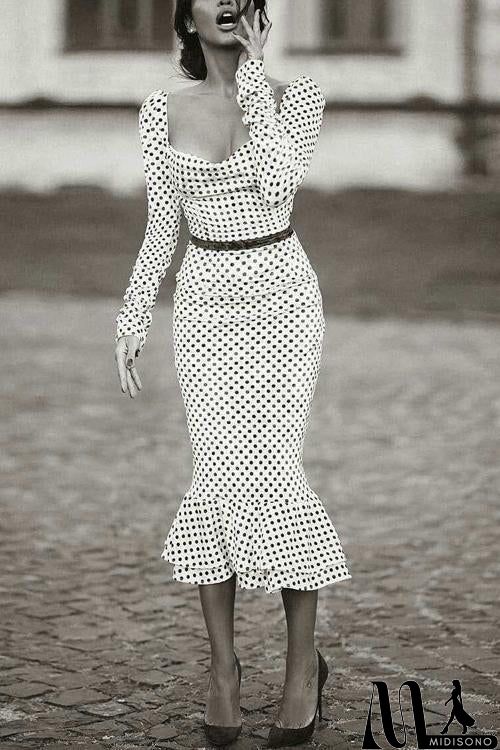 MidiSono - Square Neck Polka Dot Bodycon Dress