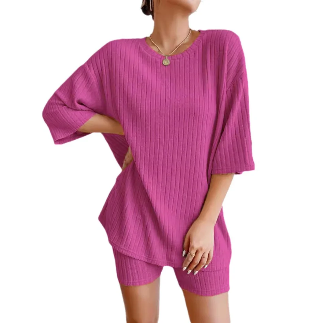 Nigikala Nigikala 2025 Fashion Casual Spring Round-Neck Loose Women's Shorts Set