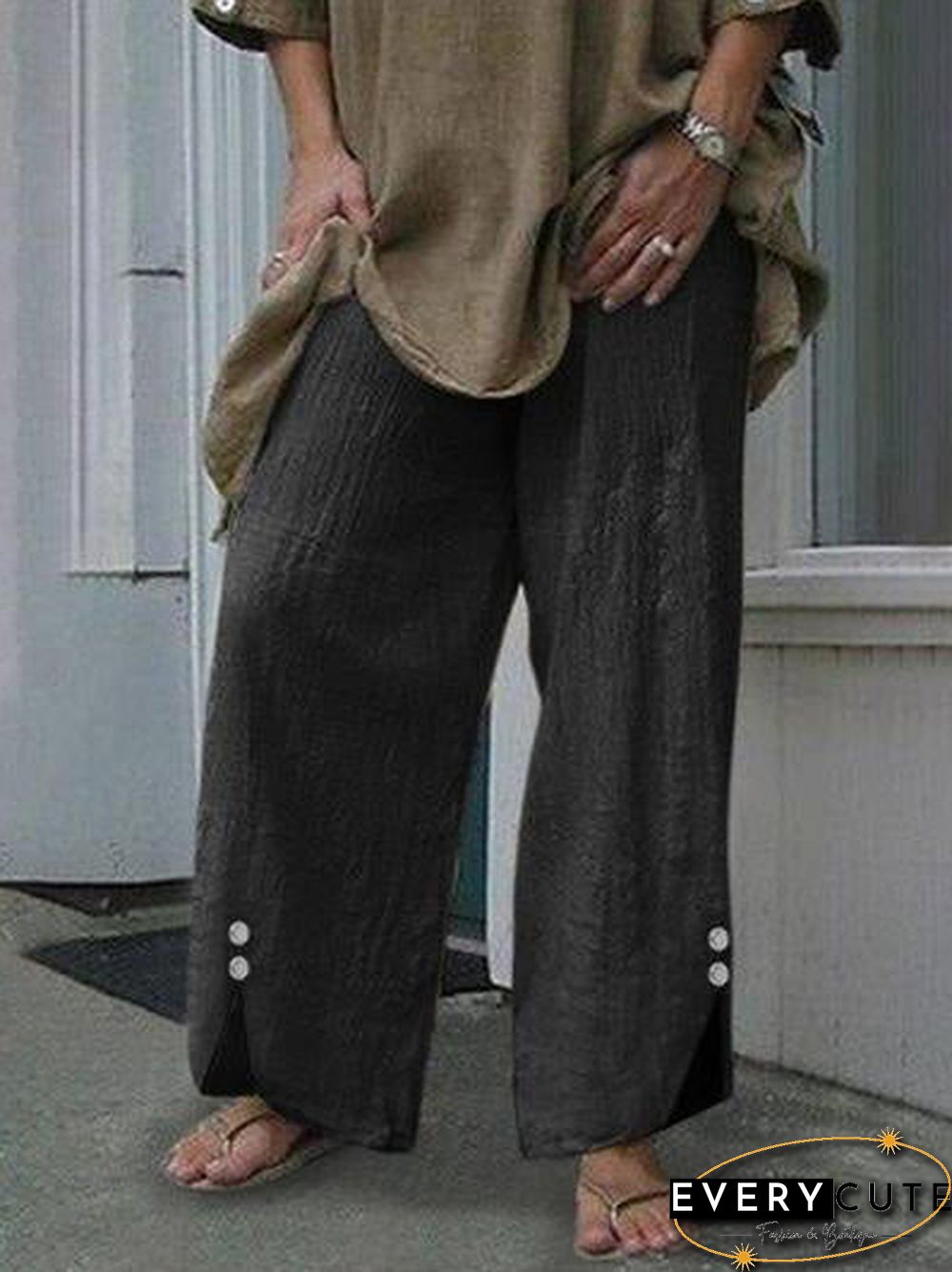 Women'S Pants Loose Solid Button Slit Pants