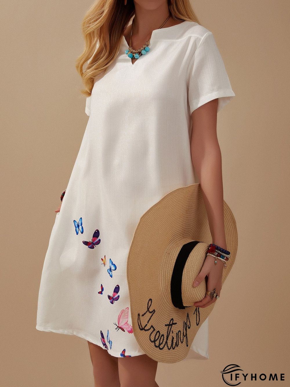 Butterfly Printed V-neck Casual Dress | IFYHOME