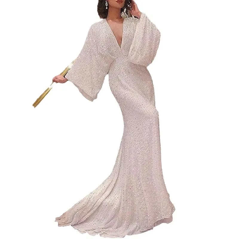 Uveng Uveng New V-Necked Long-Sleeved Sleeves Of Sleeves Dress Fishtail Banquet Elegant Long Dress