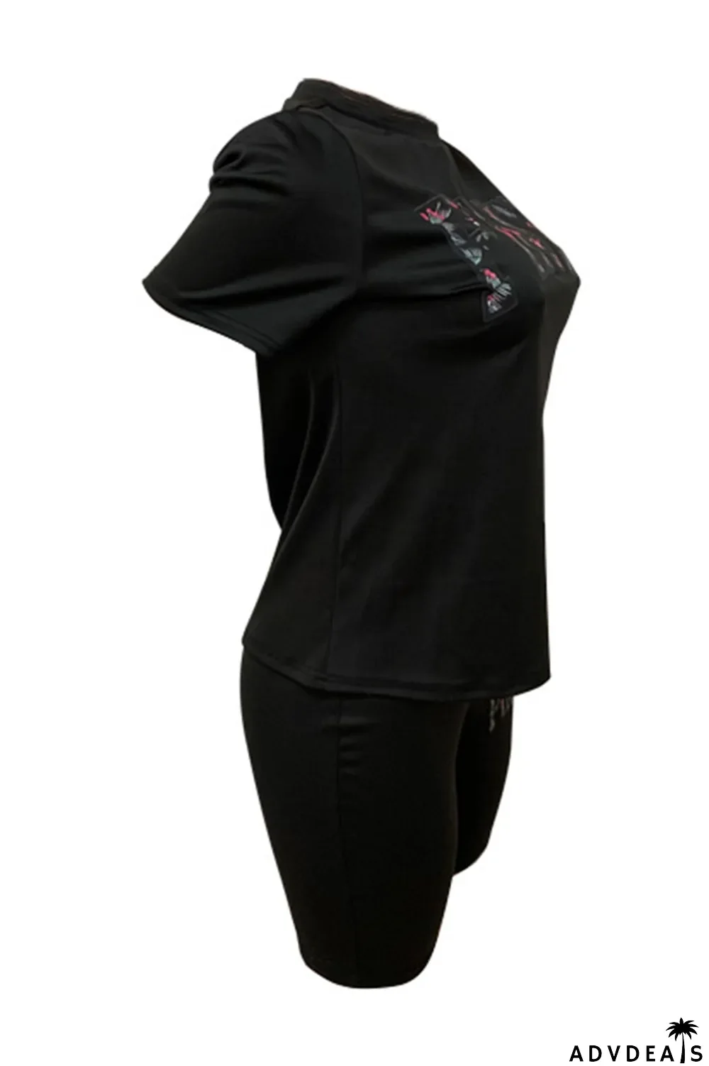 White Casual Print Patchwork O Neck Short Sleeve Two Pieces