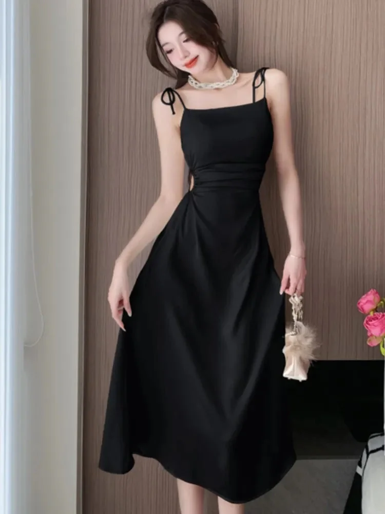 Abebey-Summer Elegant Sexy Hollow Out Sleeveless Dress Women Chic Birthday Evening Party Vestidos Female Slim Clothing