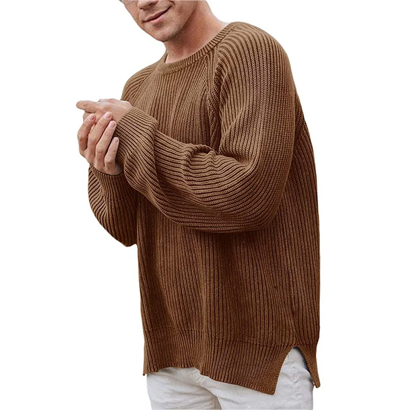 Mongw Mongw And Winter New Fashion Men's Solid Color Long Sleeve Round Collar Jumper Sweater Men's Sweater